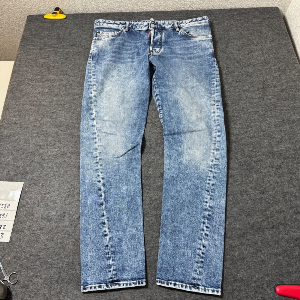 Dsquared2 Mens Light Wash Acid Slim Denim Jeans Made in Italy Size IT 52 (35x29)